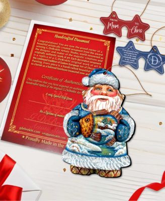 Gold Fish Santa Wooden Christmas Ornament Set of 2