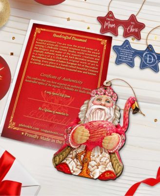 Flamingo Santa Wooden Christmas Ornament Set of 2