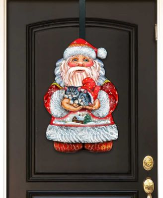 Kitten Holiday Santa Christmas Door Hanger