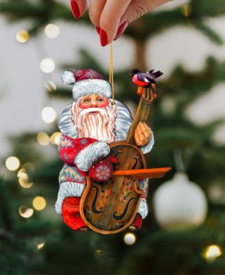 Violin Santa Wooden Christmas Ornament, Set of 2