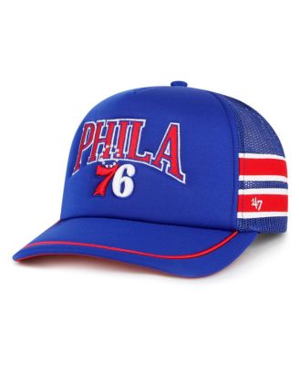 Men's Royal Philadelphia 76ers Sidebrand Stripes Trucker Adjustable Hat