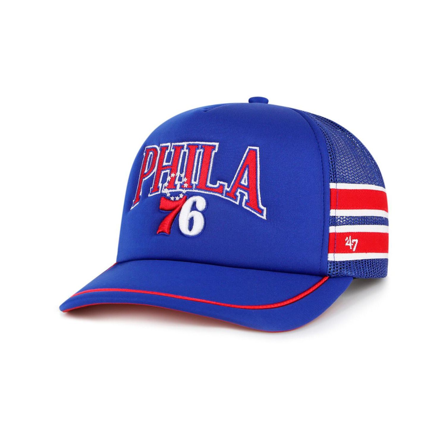 Men's Royal Philadelphia 76ers Sidebrand Stripes Trucker Adjustable Hat
