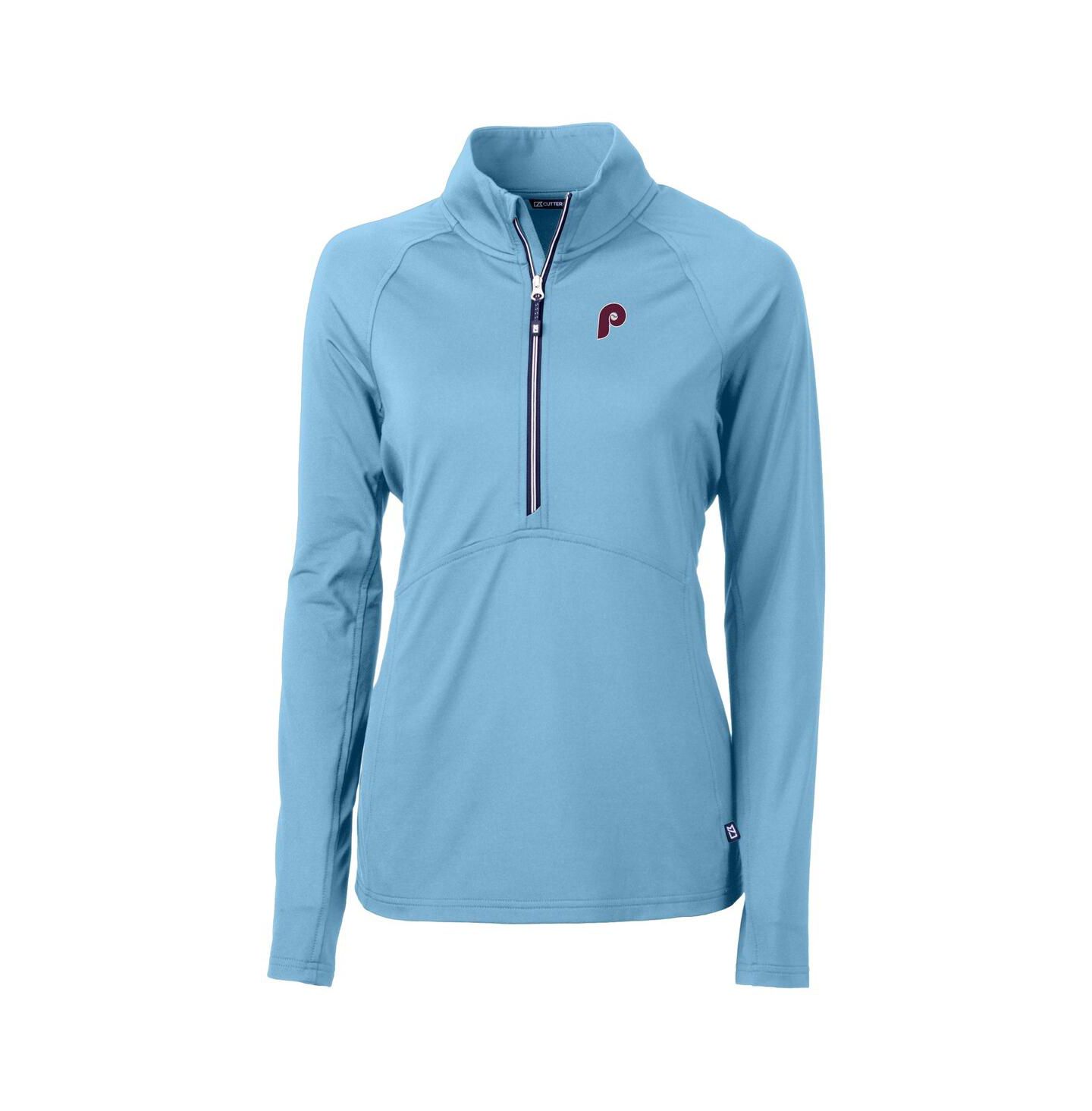 Женский топ Cutter & Buck Powder Blue Philadelphia Phillies Cooperstown Collection DryTec Adapt Eco Knit Stretch Raglan Half-Zip — фото 2