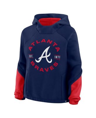 Women's Navy Atlanta Braves Oversized Time to Win Pullover Hoodie