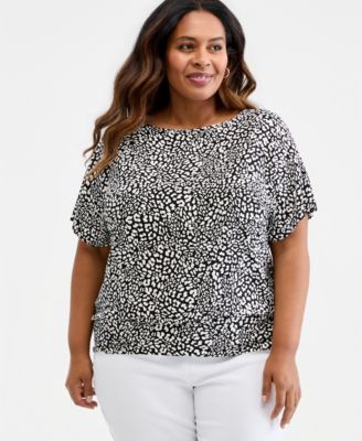Plus Size Graphic Leopard Banded Bottom Top