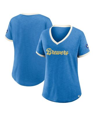 Women's Royal Milwaukee Brewers Cooperstown Collection Vintage Play Slub V-Neck T-Shirt
