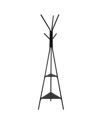 Freestanding Coat Rack - Coat Hanger Stand, Hall Tree with 2 Shelves and 6 Hooks for Bedroom, Living Room