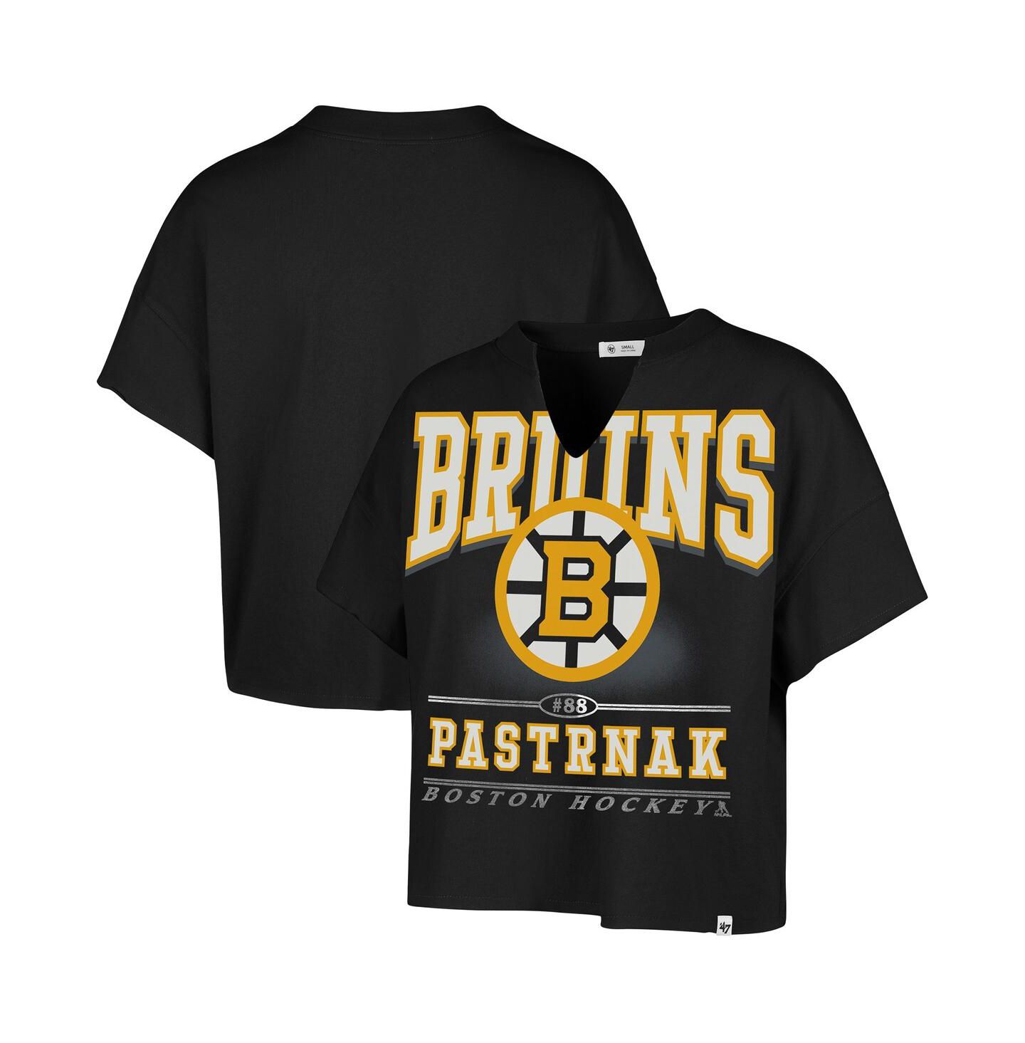 Женская футболка '47 Brand David Pastrnak Black Boston Bruins Elation Name & Number Oversized Notch Neck — фото 1