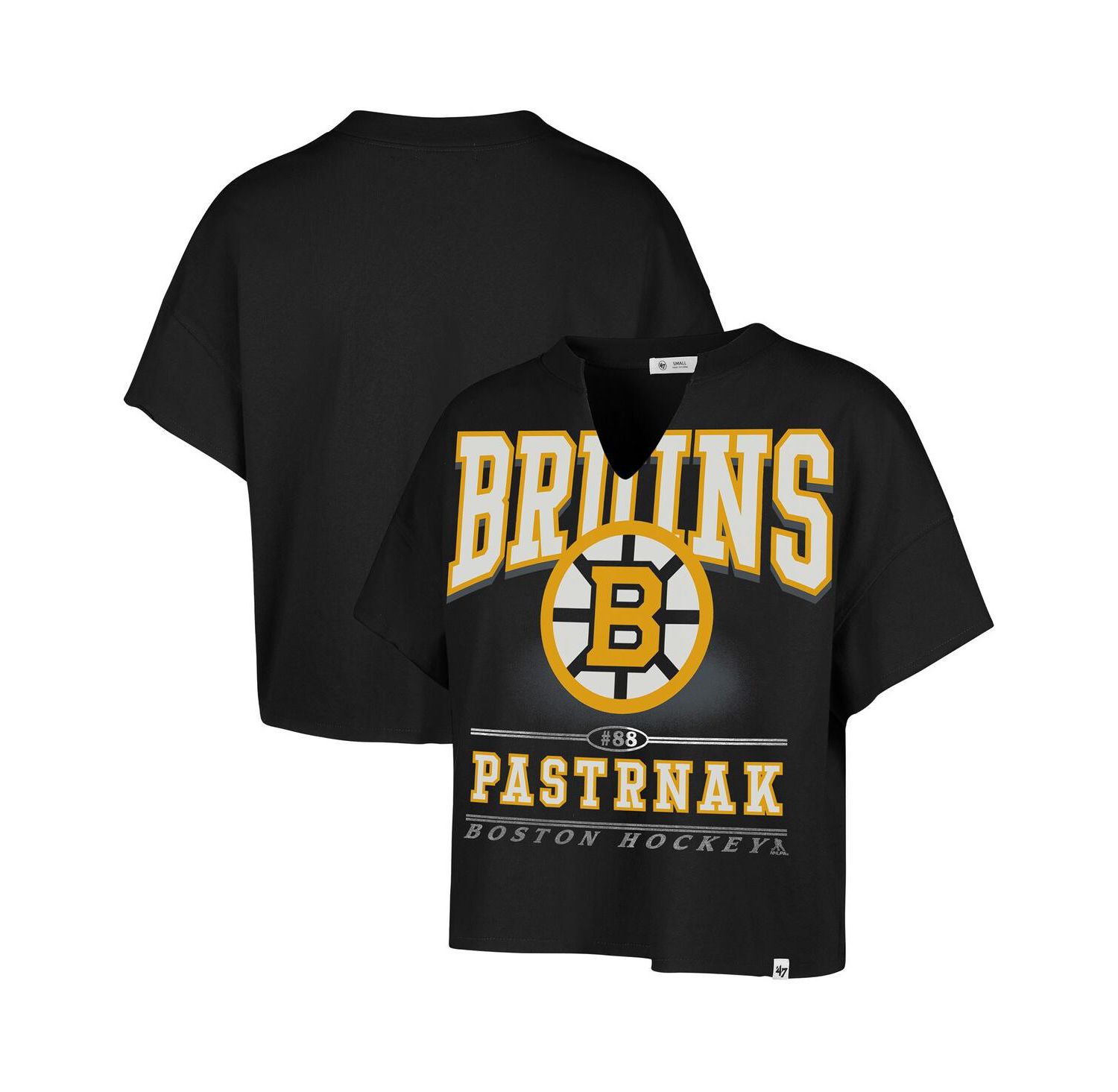 Women's David Pastrnak Black Boston Bruins Elation Name & Number Oversized Notch Neck T-Shirt