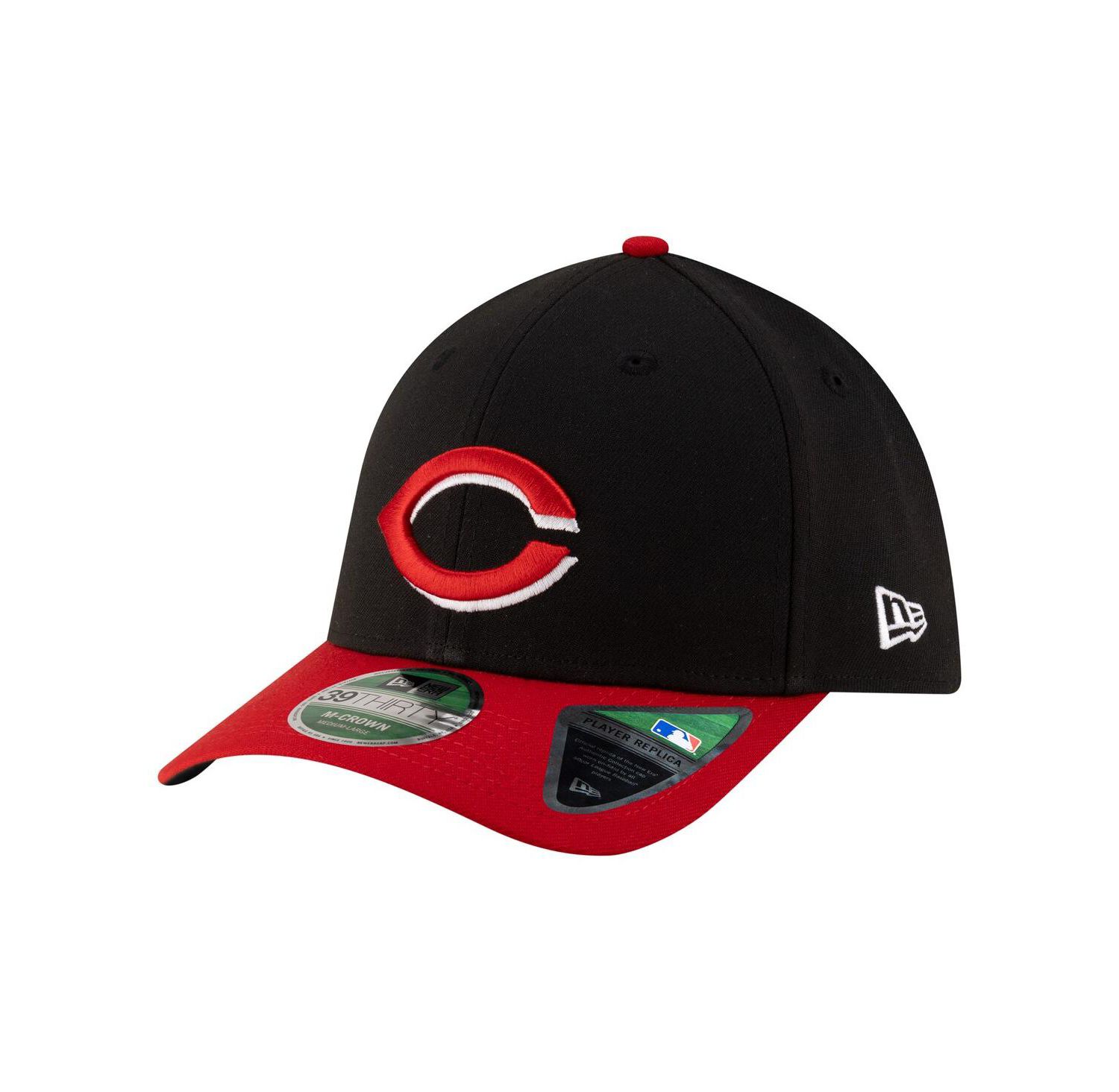 Men's Black Cincinnati Reds Player Replica 39THIRTY M-Crown Flex Hat