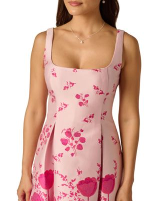 Women's Floral Print Fit & Flare Jacquard Dress
