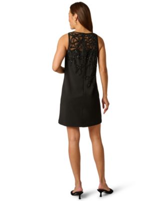 Women's Bow Bead Boat Neck Crepe Dress