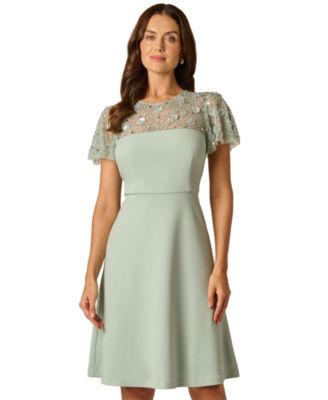 Women's Bead Crepe Crewneck Illusion Dress