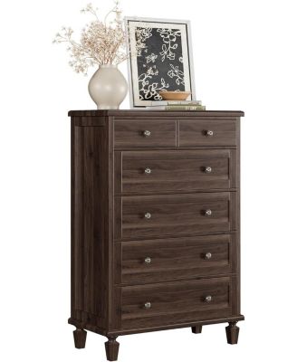 Vintage 6 Drawer Dresser with Tapered Legs, Wood Tall Chest of Drawers for Bedroom, Living Room, Entryway, Distressed Wood Finish