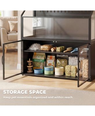 Hamster Cage with Storage Cabinet, Small Animal Cage with Acrylic Panels