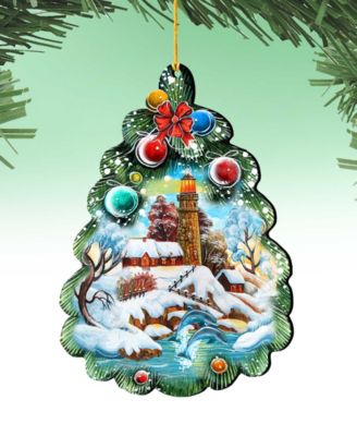Light House Tree Wooden Christmas Ornament Set of 2