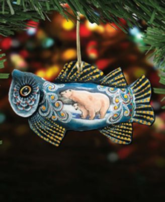 Frosty Fish Wooden Christmas Ornament Set of 2