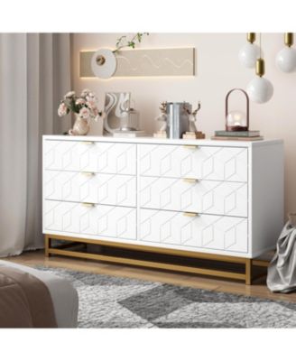 Modern 6-Drawer Bedroom Dresser with Large Storage and Gold Metal Accents for Entryway, Living Room or Closet