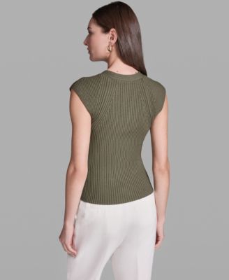 Women's Short-Sleeve V-Neck Button-Front Top