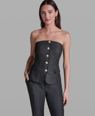 Women's Faux Denim Strapless Button-Front Top image