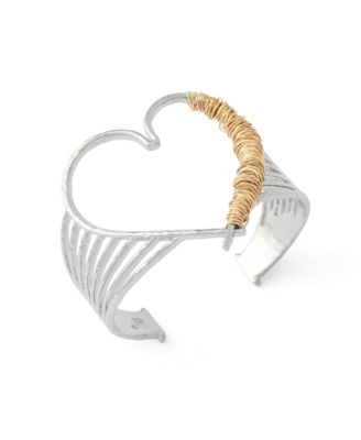 Two-Tone Heart Cuff Bracelet