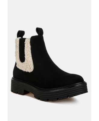 Womens Mothman Faux Fur Detail Chunky Ankle Boots