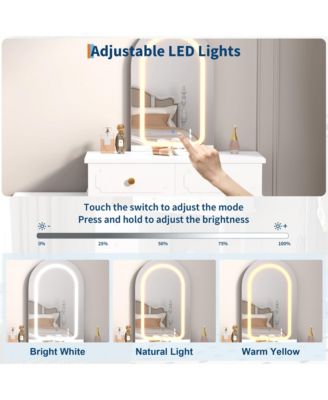 Modern Wood Makeup Vanity Desk with Adjustable Lighted Mirror, Drawers and Cabinet