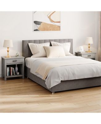 Set of 2 Nightstands with Drawer and Storage Shelf