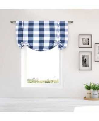 Country Farmhouse Large Buffalo Plaid Tie Up Window Curtain With Ties