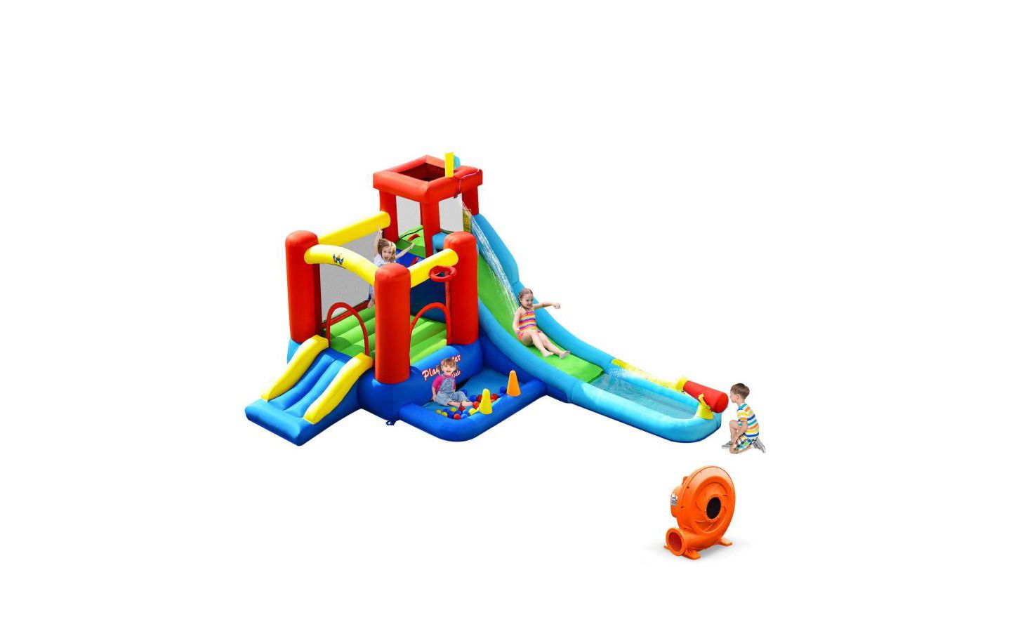 Детская игрушка Mecale 9-in-1 Inflatable Water Slide Bounce House with 860W Blower, Holds Up to 6, Ages 3+, цвет: Синий — фото 1