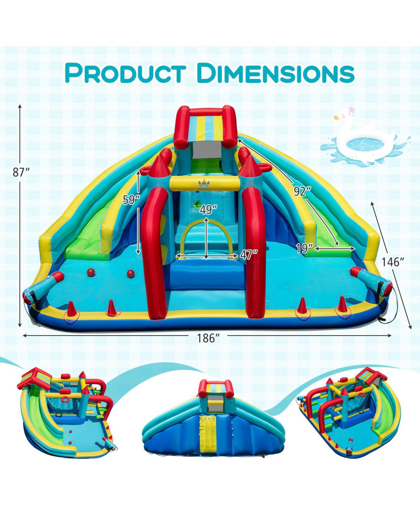 Детская игрушка Mecale Inflatable Double Water Slide Park, 186"L x 146"W x 87"H, with Obstacle Course & 735W Blower, Ages 3-12, цвет: Синий — фото 3