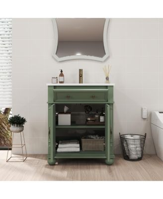 Bathroom Vanity with Sink, Medieval Modern Solid Wood Roman Base, Flip Drawer, Adjustable Storage, Easy Clean