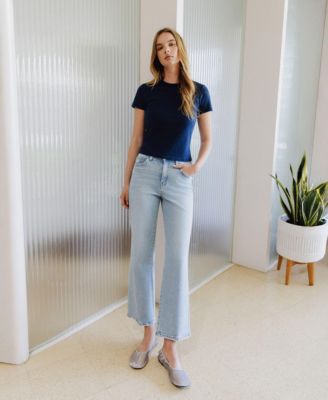 Women's High Rise Crop Slim Wide Leg Jeans