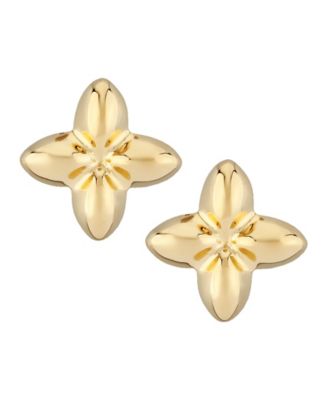 Fluer De Lis Flower Stud Earrings Set in 14k Gold (10mm)