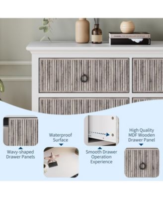 6 Drawer Fluted Dresser for Bedroom, Modern Wave Panel Chest with Round Handles, Wood Storage Organizer, 47.2" Wide