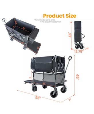 Heavy Duty Double-Layer Wagon -  Collapsible Wagons Carts with All-Terrain Wheels, Brakes, 560LBS Capacity for Camping, Transport