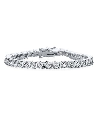 Fancy 20CTW CZ Cubic Zirconia Wave S-Link Swirl Tennis Bracelet, Silver Plated