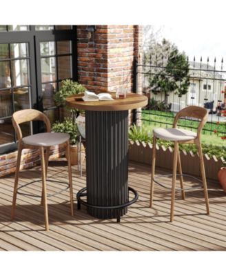 39.4" H Round Bar Table with Metal Footrest, Wooden Bistro Pub Table, Small High Top Pub Cocktail Tables