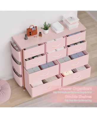 10-Drawer Fabric Dresser, Tall Chest with Fabric Bins, Side Pockets & Sturdy Steel Frame for Bedroom, Closet, or Living Room
