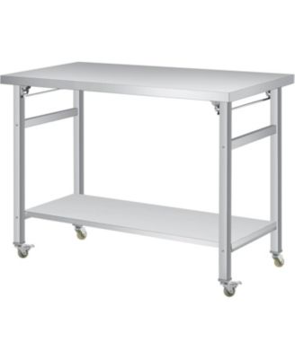Folding Stainless Steel Table Commercial Work Table with Casters & Undershelf for Home & Restaurant