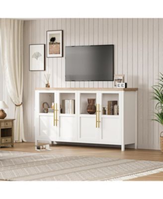 55 Inch Sideboard Buffet Cabinet with Four Glass Doors Large Modern Farmhouse Storage for Kitchen Dining and Living Room