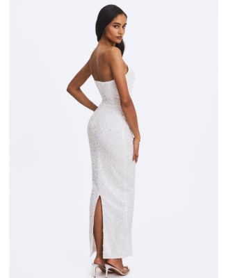 Women's Myra White Beaded Mesh Strapless Wedding Dress