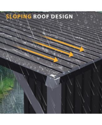 Outdoor Open-Sided Storage Shed with Attached Hardtop Metal Pergola