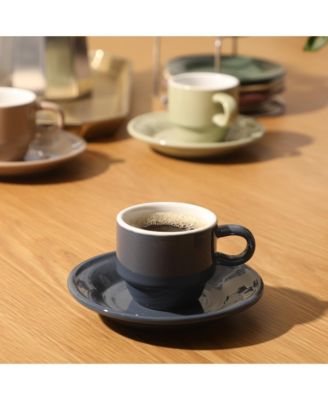 Gibson Elite Sensations 13 Piece Espresso Cup Set with Metal Rack, Stoneware Espresso Cups & Saucers, Stackable Coffee Set, Cafe Style