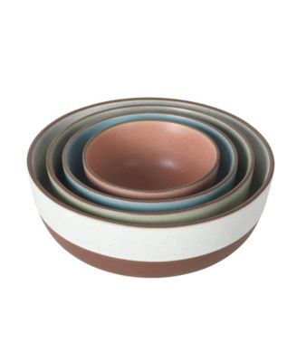 William Crest 4 Piece Nesting Serving Stoneware Reactive Bowl Set, 5”, 6.25”, 7.5”, 9”, Prep & Serving Bowls