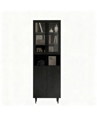 Glass Door Bookshelf 5-Tier Display Cabinet Narrow Storage Bookcase