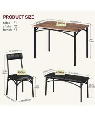 4-Piece Rectangular Wood Dining Table Set with 2 Chairs and Upholstered Bench.