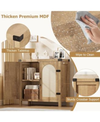 31.5 Inch Rattan Buffet Cabinet 2 Doors Adjustable Shelves Natural