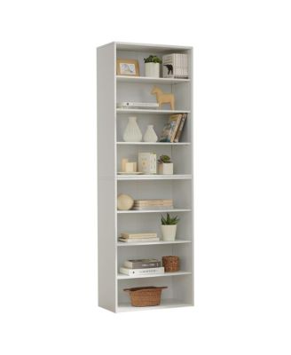Wood Bookshelf, 8-Layer Storage Display Rack with Adjustable Shelf for Home Office, Converts into Two 4-Shelf Bookshelves