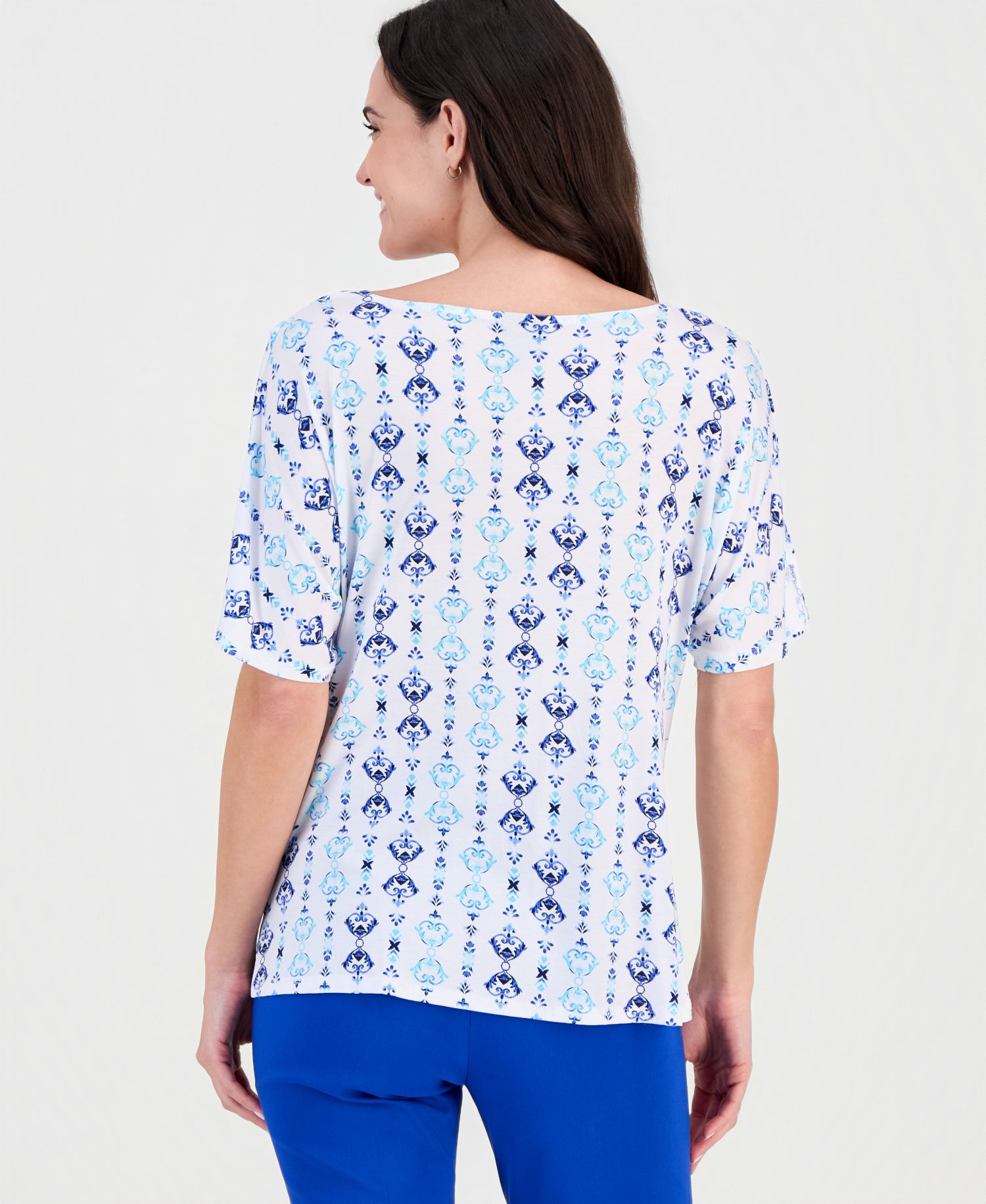 Women's Printed Cowl-Neck Knit Top